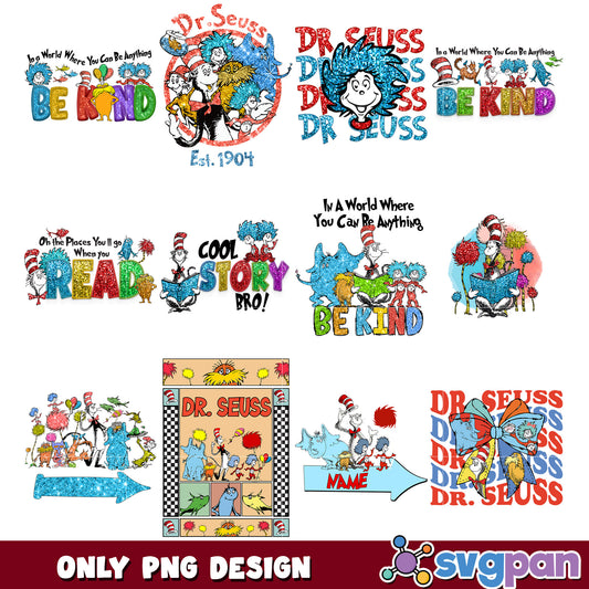 Dr Seuss PNG Bundle with Whimsical Quotes and Art