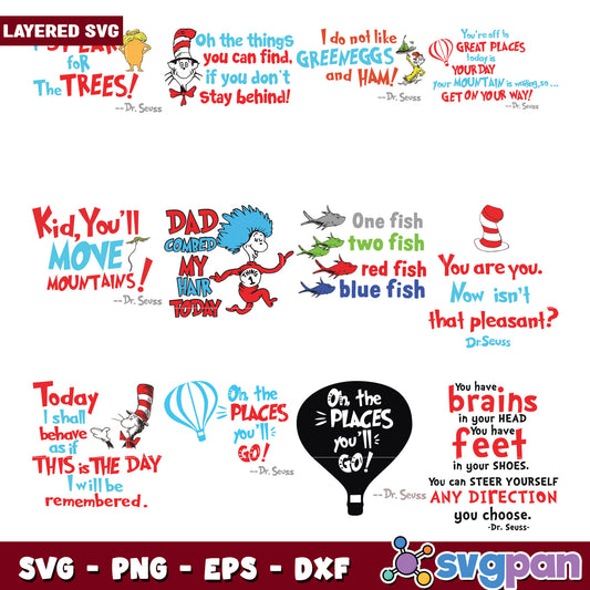 Dr Seuss Quote Bundle SVG for Creative Projects