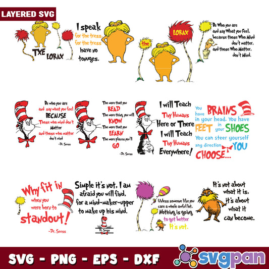 Dr Seuss Quotes Layered SVG Bundle