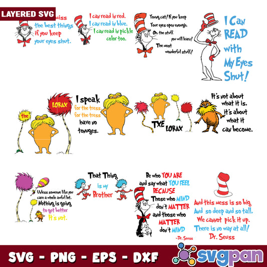 Dr Seuss Quotes Layered SVG Bundle for DIY Projects