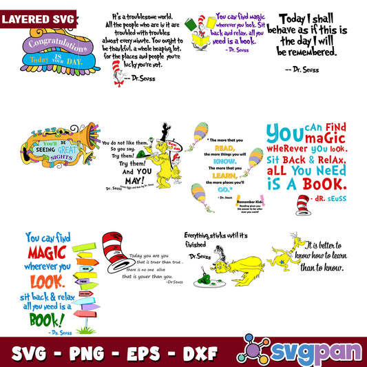 Dr Seuss Quotes SVG Bundle Layered Designs