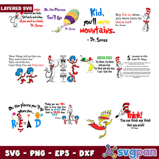 Dr Seuss SVG Bundle Inspirational Quotes and Designs