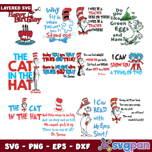 Dr Seuss SVG Bundle Layered Designs