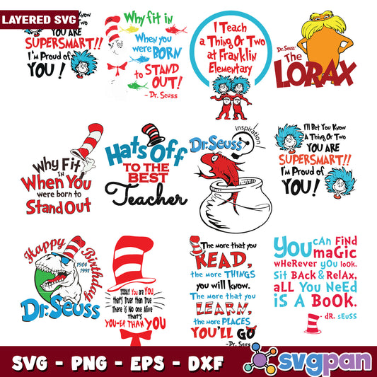 Dr Seuss SVG Bundle Layered Designs for Teachers