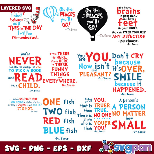 Dr Seuss SVG Bundle Layered Quotes