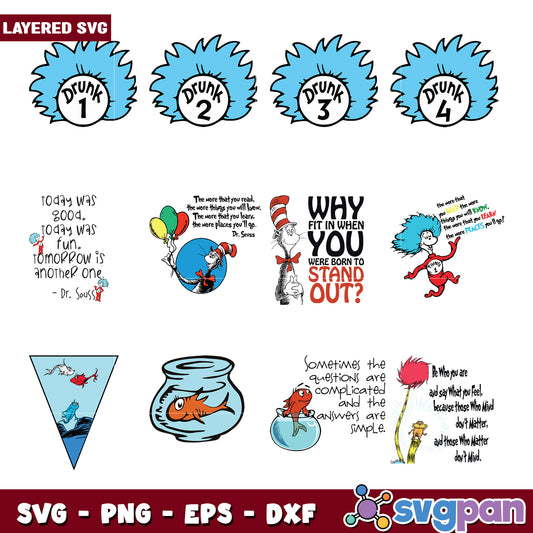 Dr Seuss SVG Bundle Layered Quotes Designs