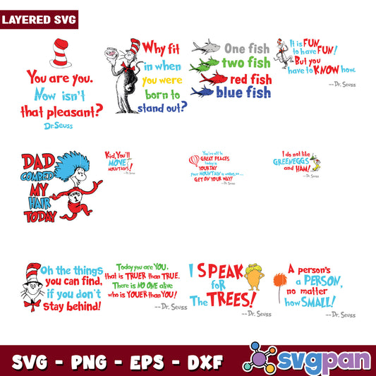 Dr Seuss SVG Bundle Layered Quotes PNG EPS DXF