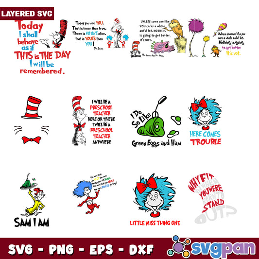 Dr Seuss SVG Bundle Layered Quotes & Characters