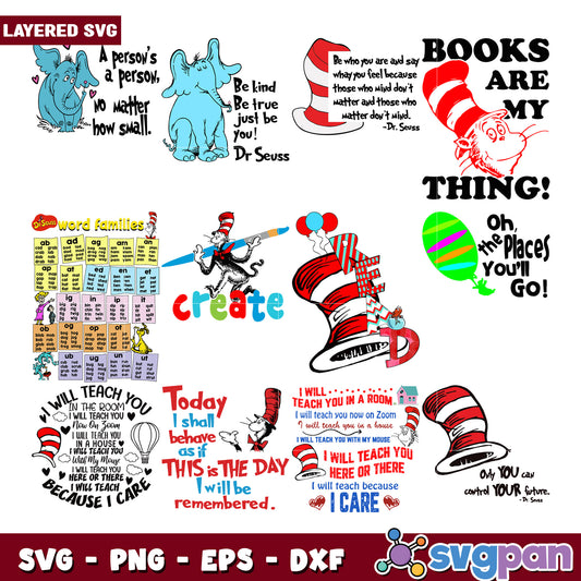 Dr Seuss SVG Bundle Layered Quotes & Images