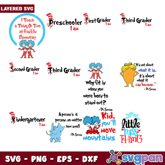 Dr Seuss SVG Bundle Layered Teacher Quotes