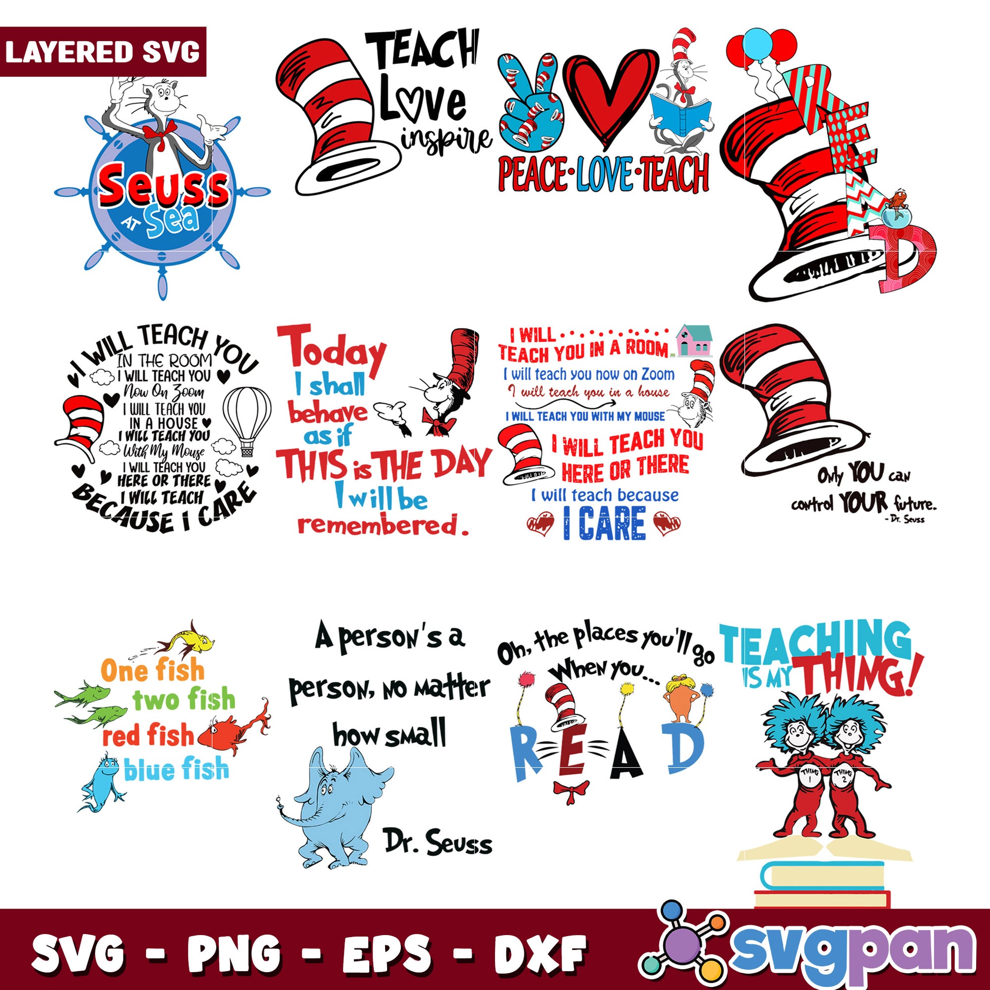 Dr Seuss Teacher SVG Bundle Layered Designs