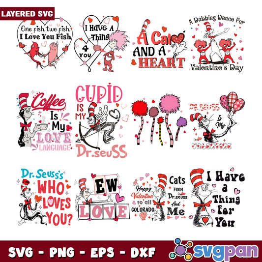 Dr Seuss Valentine SVG Bundle 10 Layered Designs