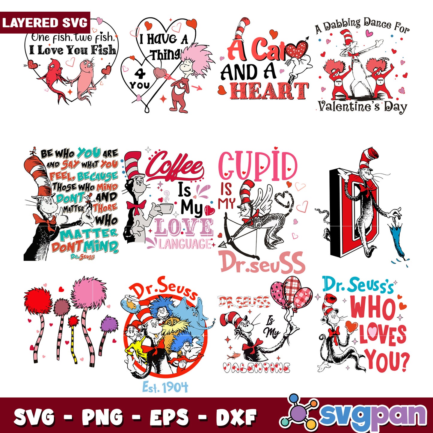 Dr Seuss Valentine SVG Bundle Layered Designs