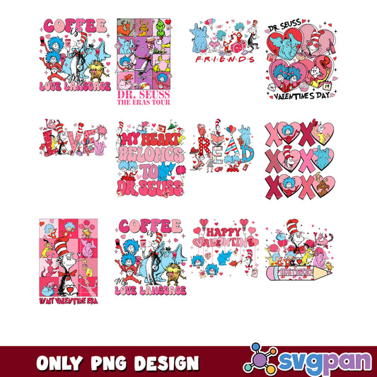 Dr Seuss Valentines PNG Bundle Designs