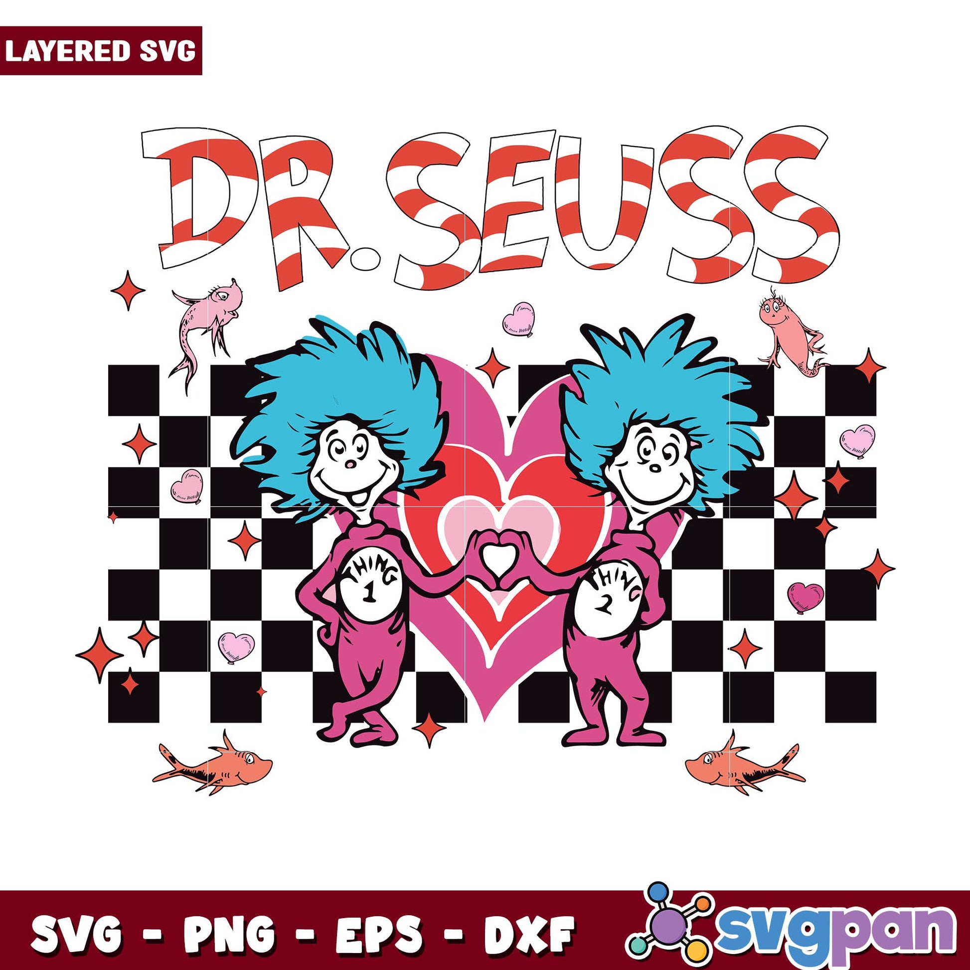 Dr Seuss Thing 1 Thing 2 Love svg, Dr. seuss characters svg, Digital Download