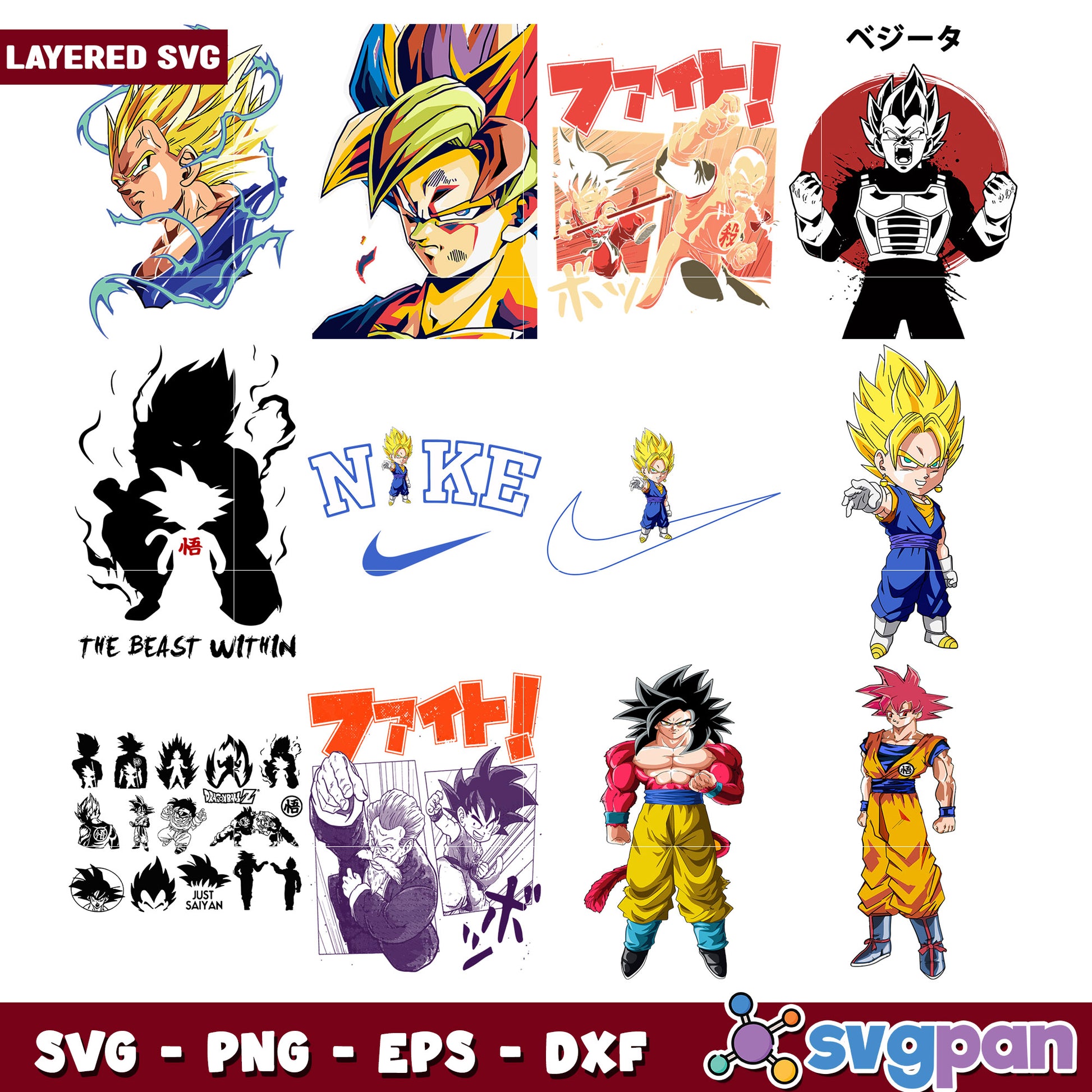 Dragon Ball Z SVG Bundle Layered Files