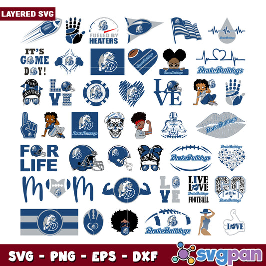 Drake Bulldogs Football Bundle SVG Designs Set