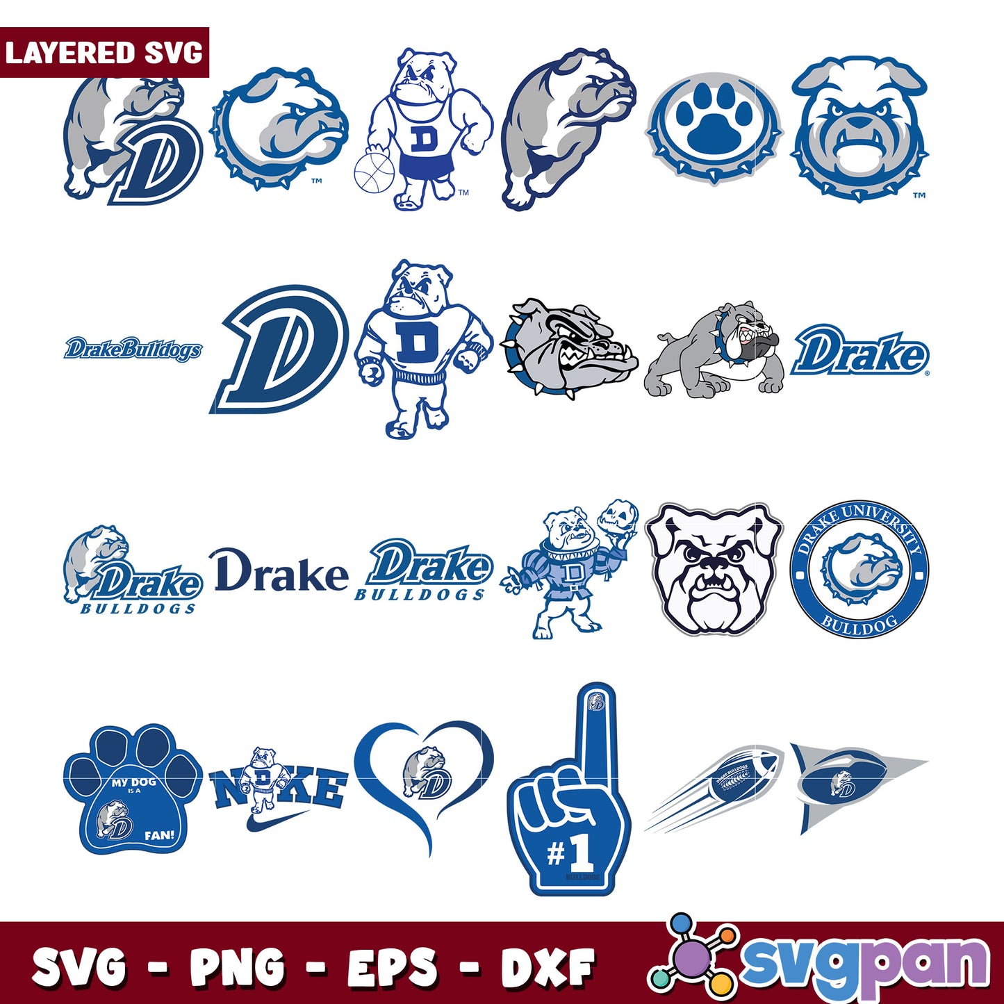 Drake Bulldogs SVG Bundle Layered Designs