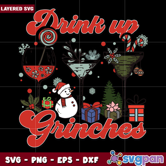Drink Up Grinches Christmas Cocktail svg, christmas lights svg, cartoon svg