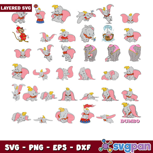 Dumbo SVG Bundle Layered PNG, EPS, DXF
