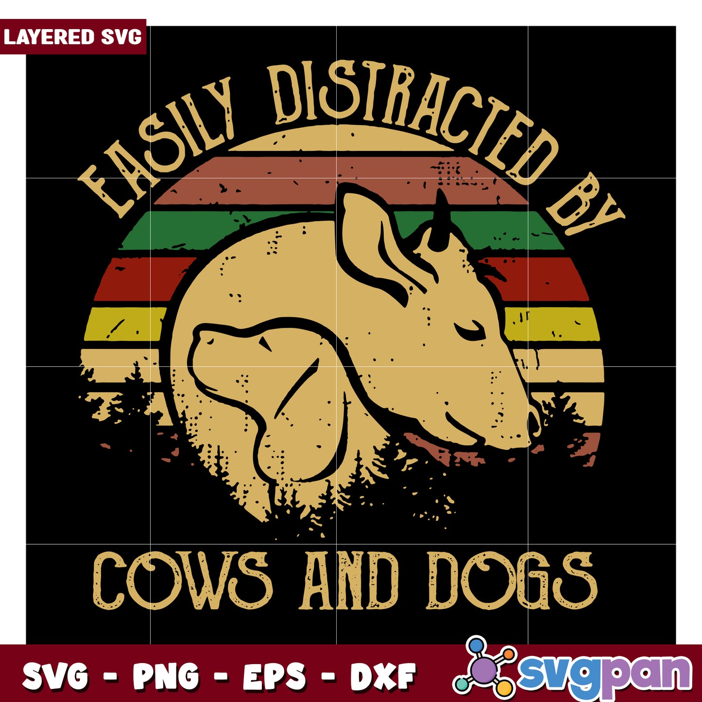 Easily Distracted by Cows and Dogs SVG Design, Perfect for Animal Lovers