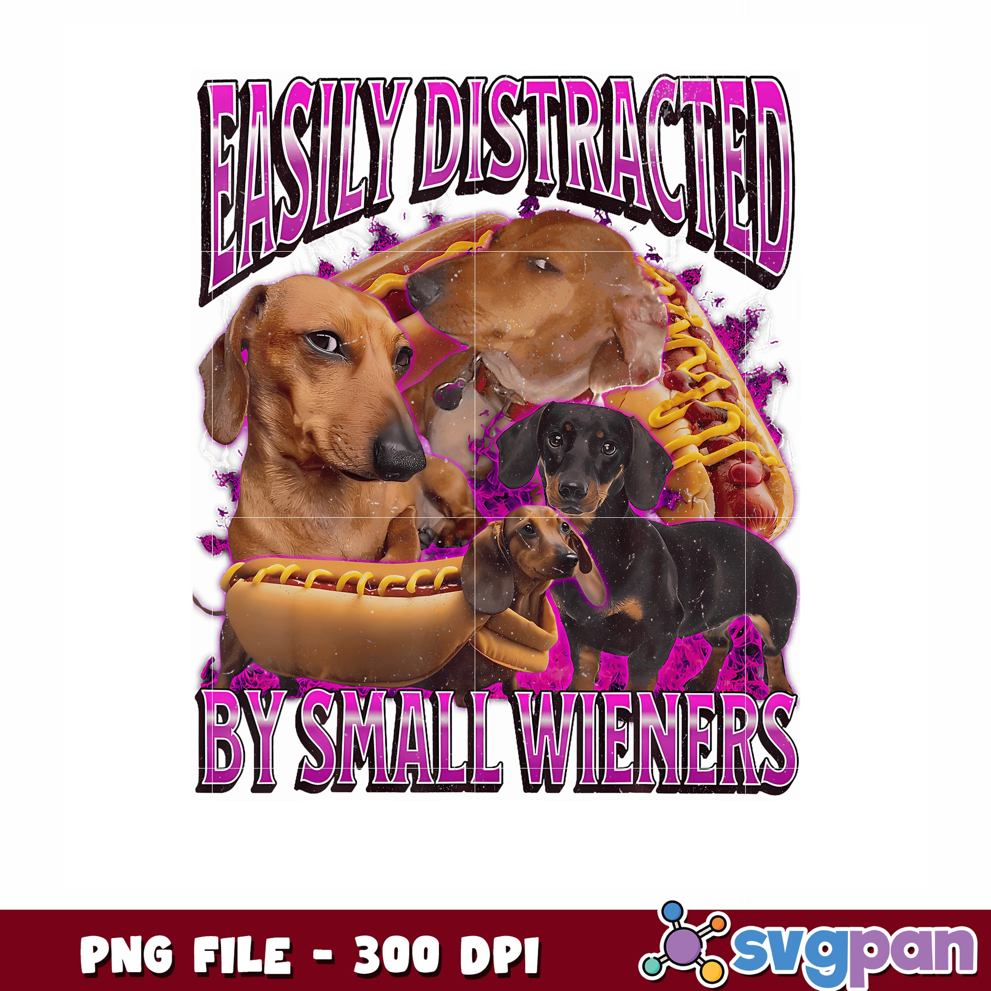 Easily distracted by small sausages png, funny food quote png, playful joke png