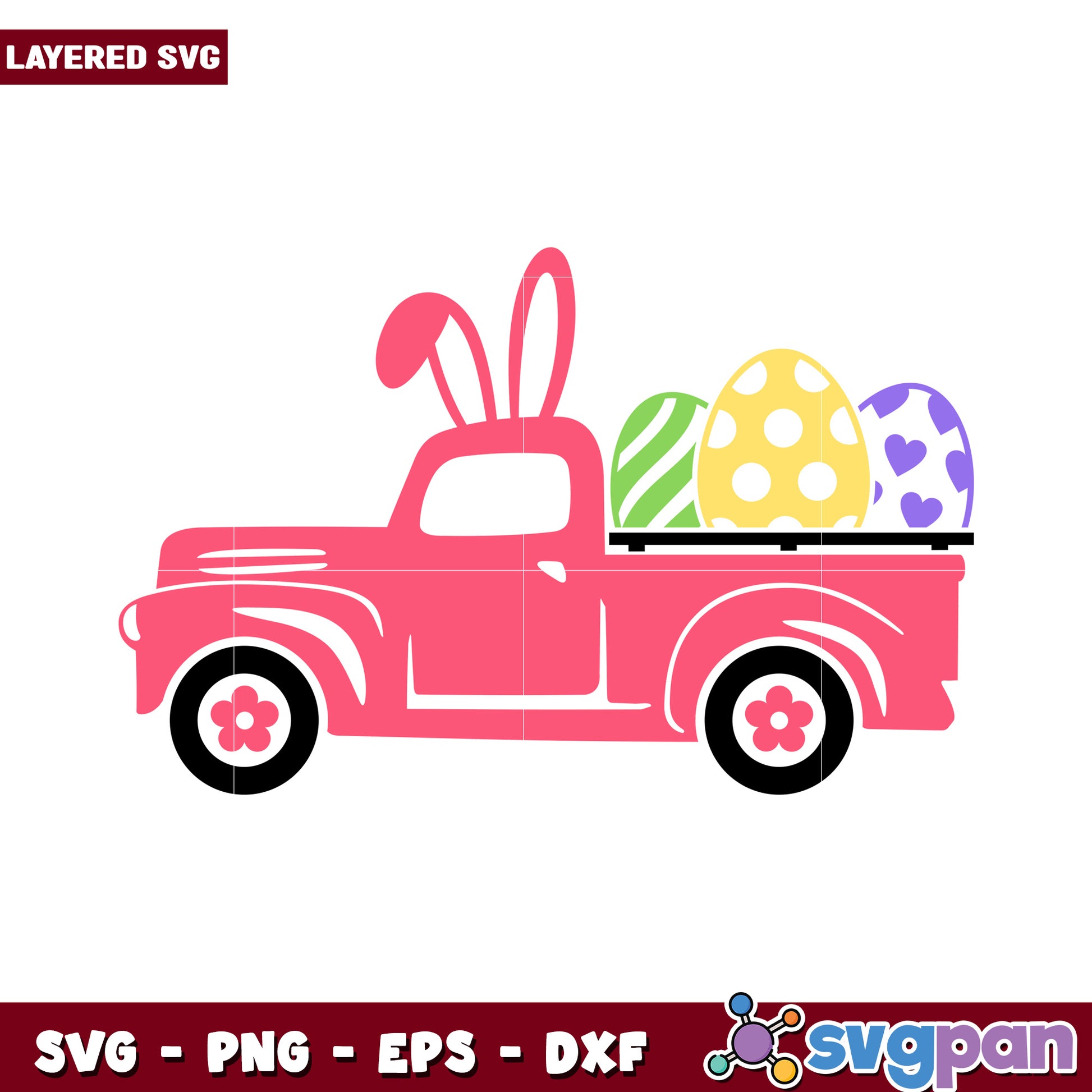 Easter Bunny Truck SVG, colorful eggs for festive designs