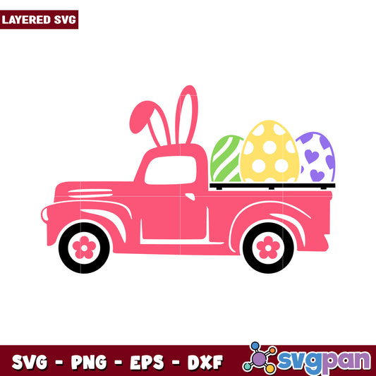 Easter Bunny Truck SVG, colorful eggs for festive designs