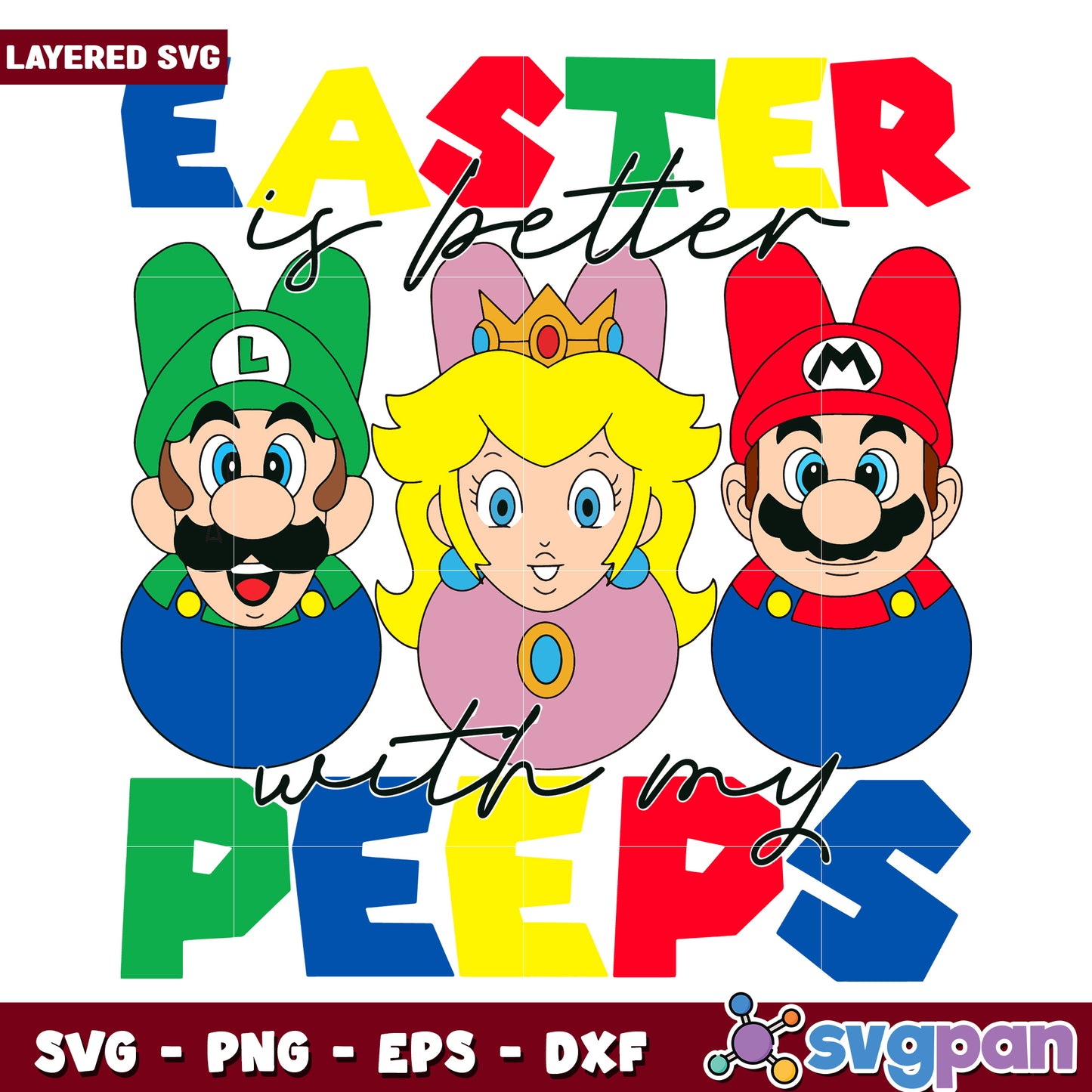 Easter Fun with My Peeps Mario Luigi and Peach SVG Design