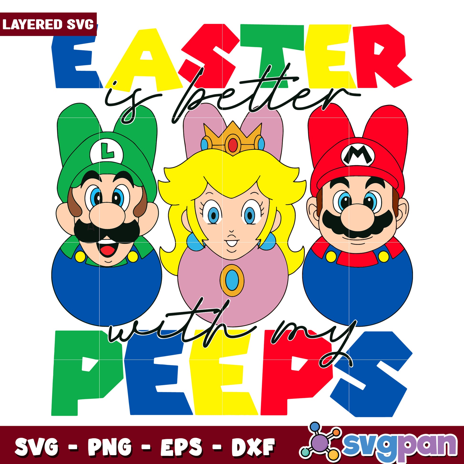 Easter Fun with My Peeps Mario Luigi and Peach SVG Design