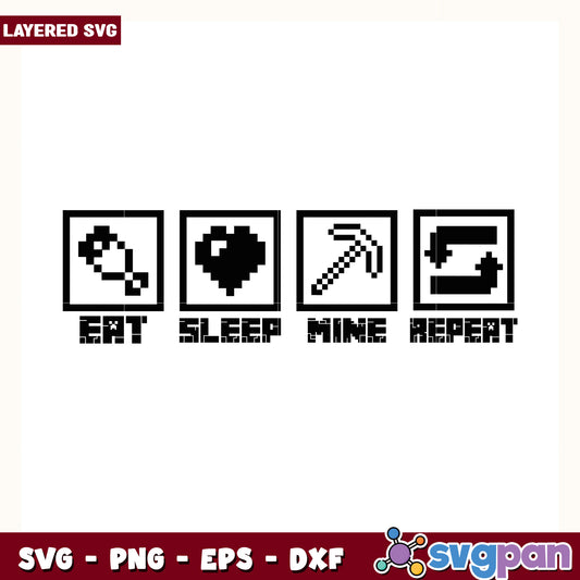 Eat sleep mine minecraft logo svg, minecraft game svg, funny creeper svg