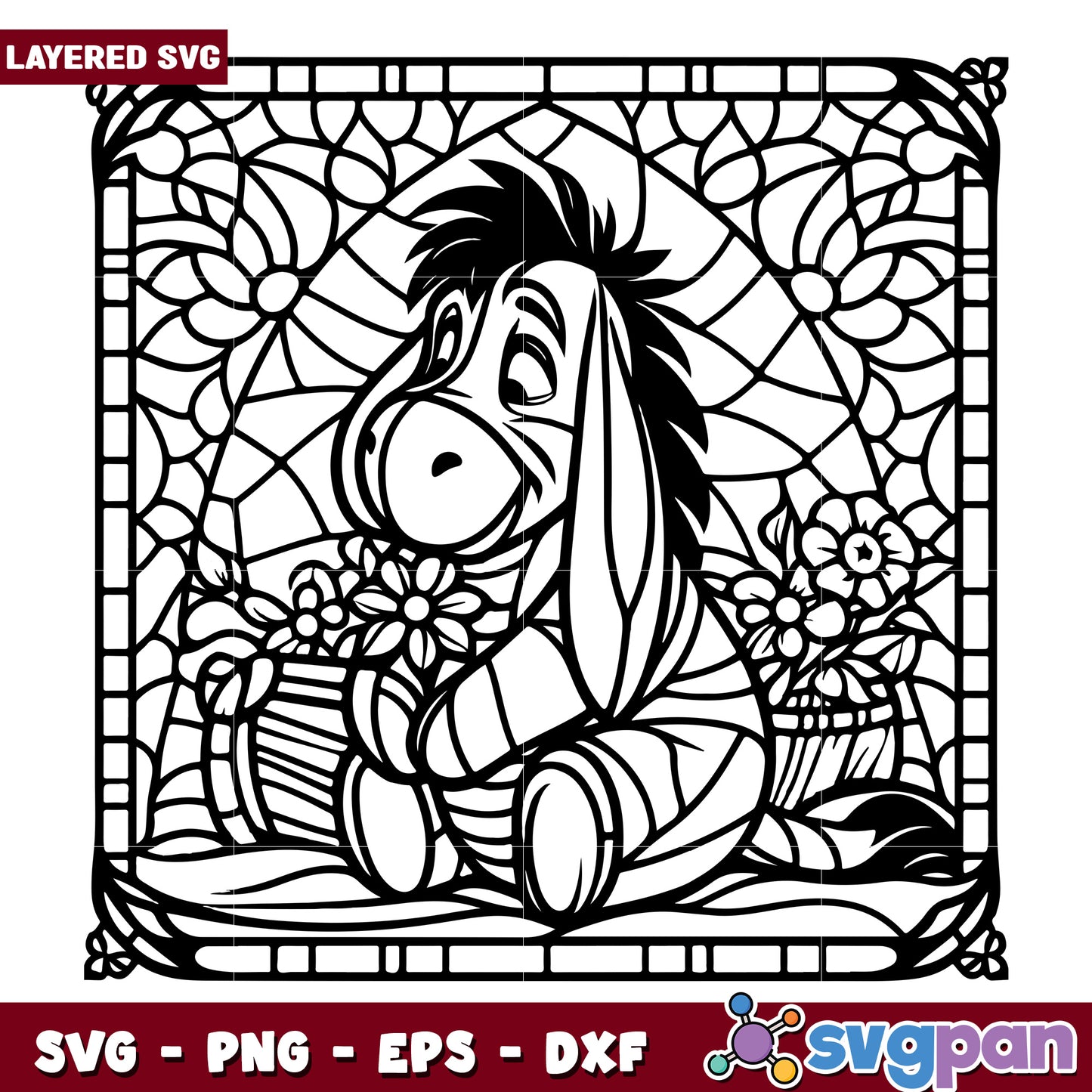 Eeyore Stained Glass SVG Coloring Page
