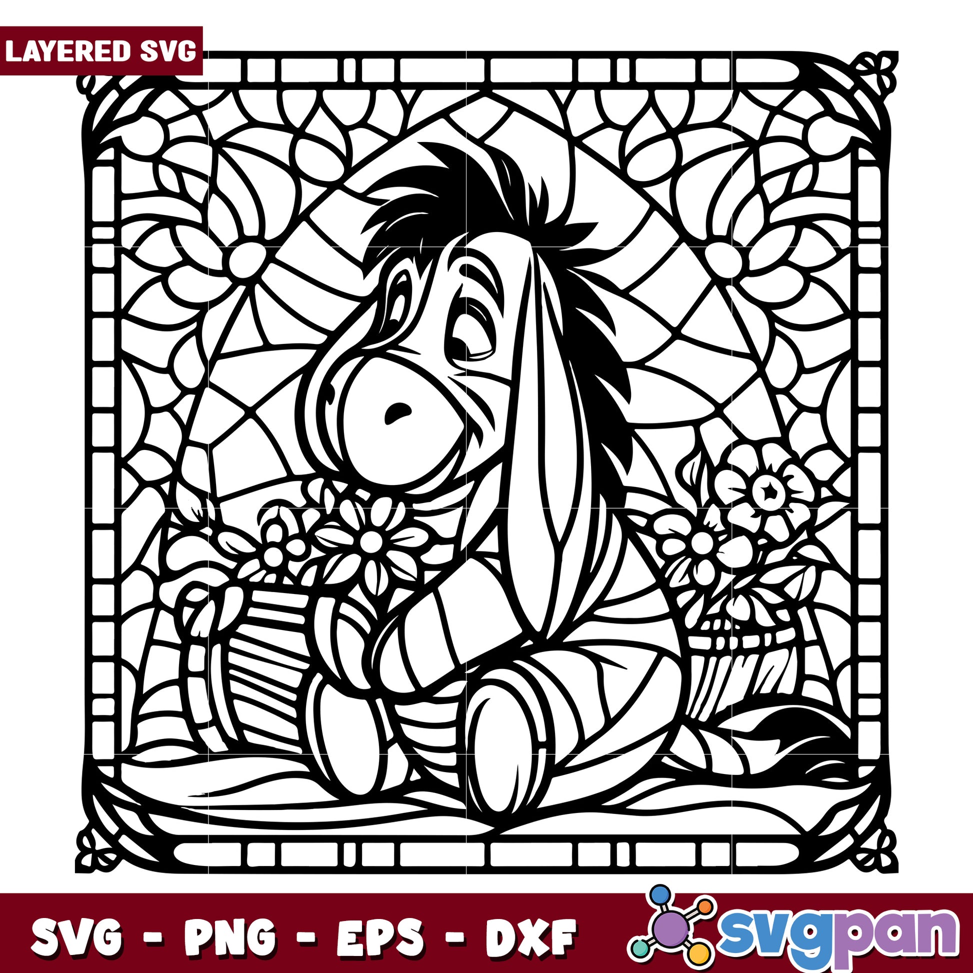 Eeyore Stained Glass SVG Coloring Page