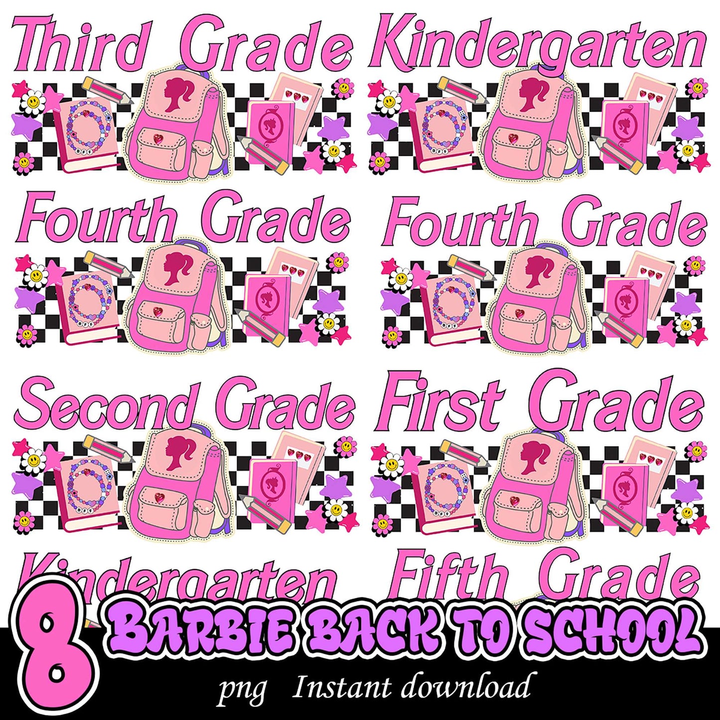 Eight Barbie Back to School PNG Bundle for Kids