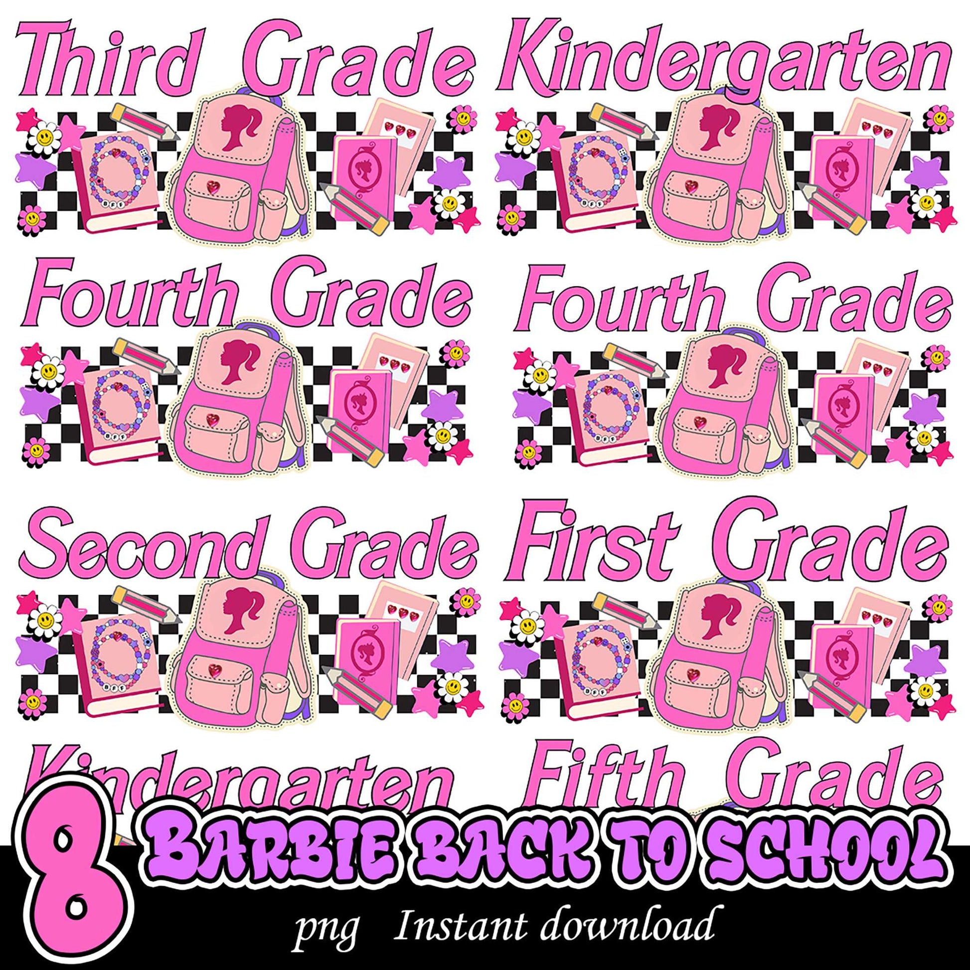 Eight Barbie Back to School PNG Bundle for Kids