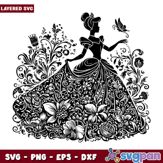 Elegant Floral Princess SVG Design for Crafting Projects