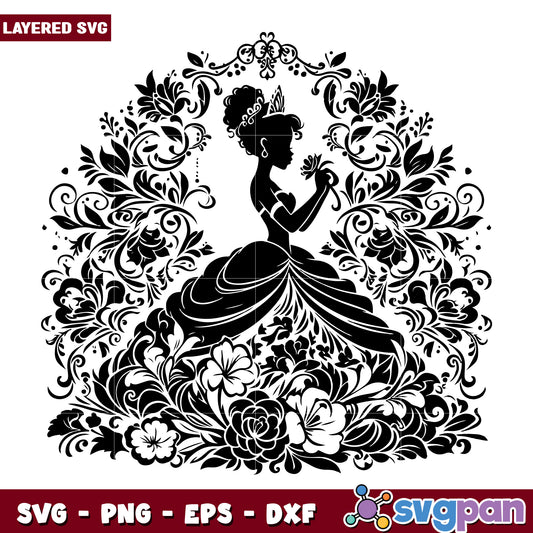 Elegant Princess Silhouette Floral Design SVG Artwork