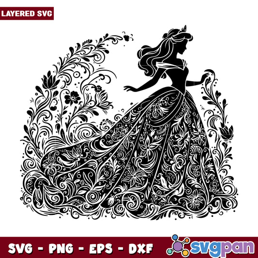 Elegant Princess Silhouette Floral SVG Design Download