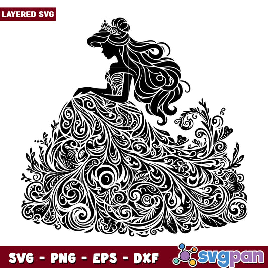 Elegant Princess Silhouette SVG Art for Craft Projects