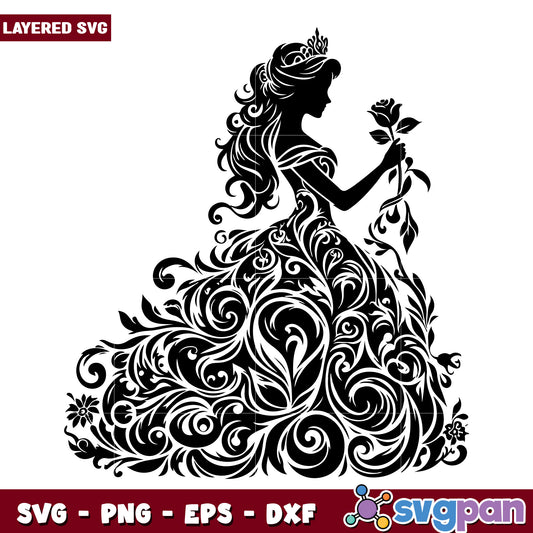 Elegant Princess Silhouette SVG with Floral Design Art
