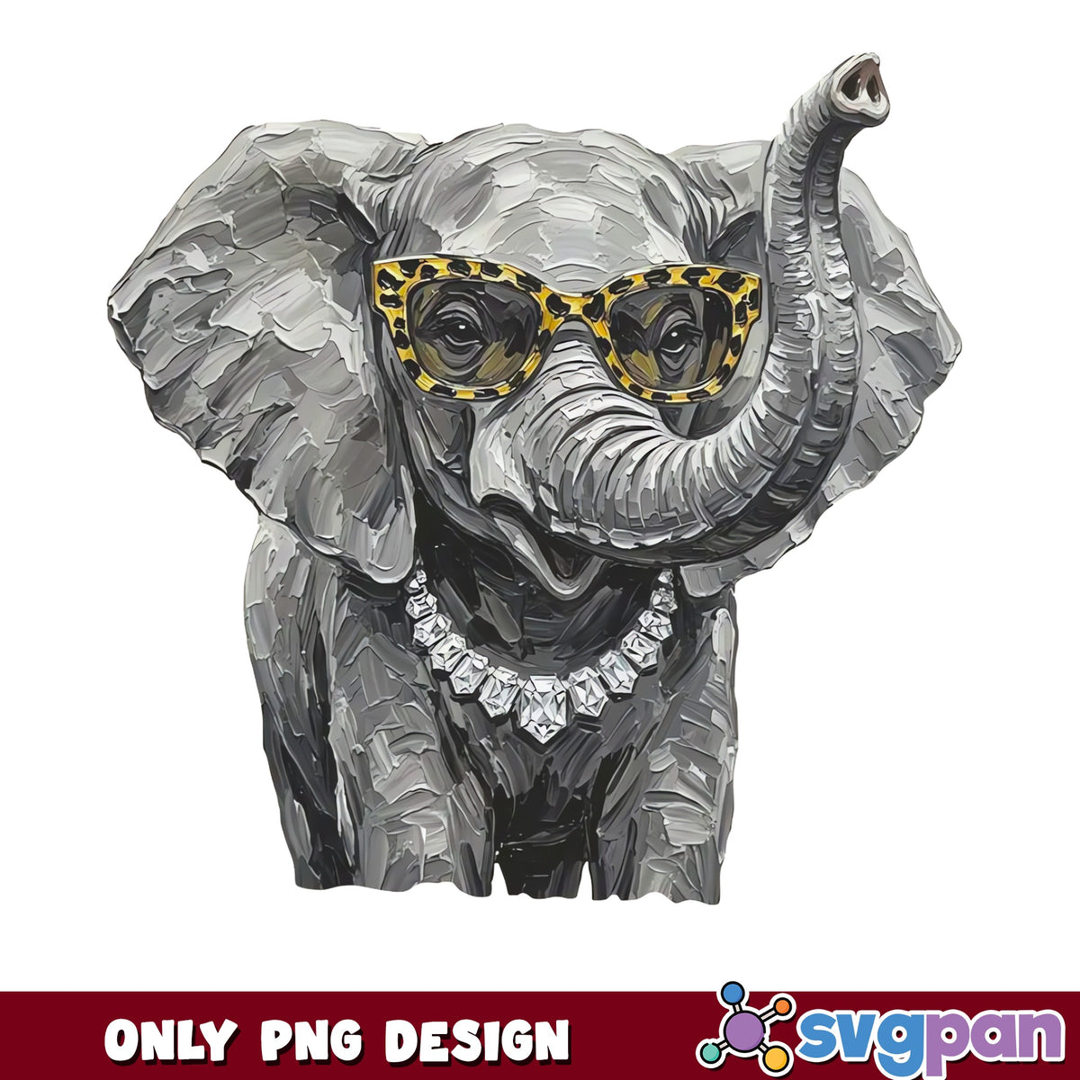 Elephant With Leopard Glasses PNG, Cute Elephant, Animal PNG