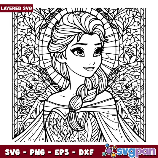 Elsa Coloring Page SVG Mandala Design