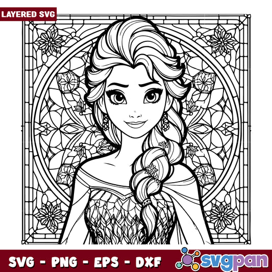 Elsa Coloring Page SVG  Stained Glass Design