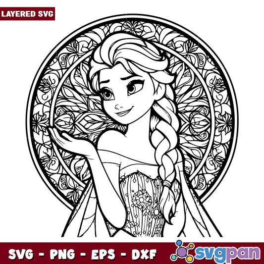 Elsa Mandala Coloring Page SVG