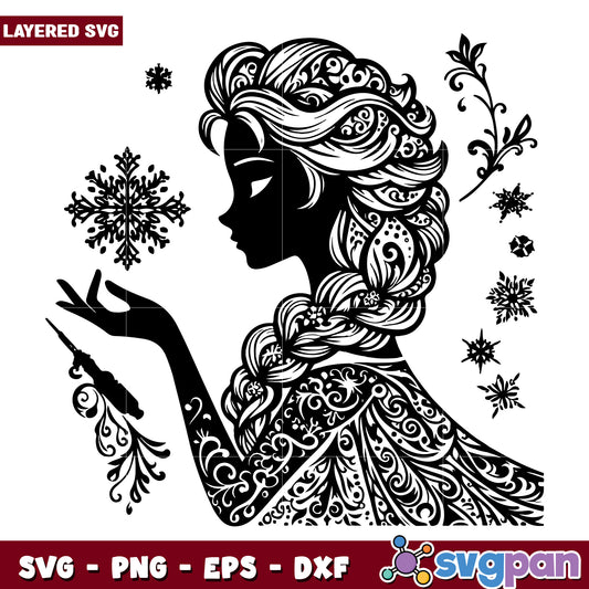 Elsa Silhouette SVG Intricate Floral Design