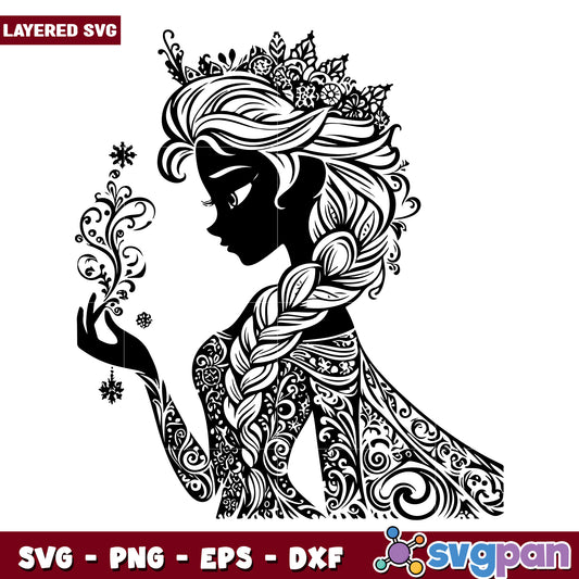 Elsa Silhouette SVG Ornate Floral Design
