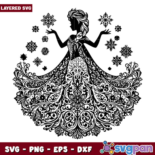 Elsa Silhouette SVG Snowflake Dress