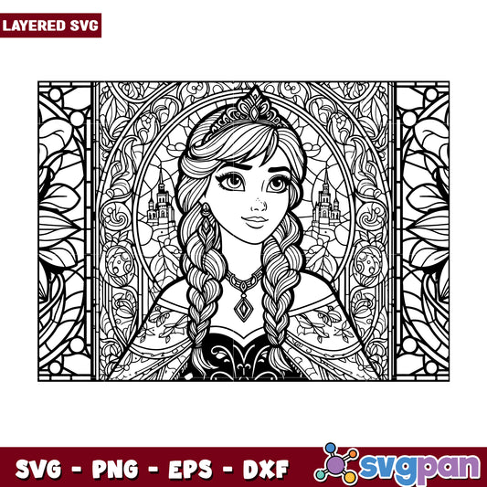 Elsa Stained Glass Coloring Page SVG