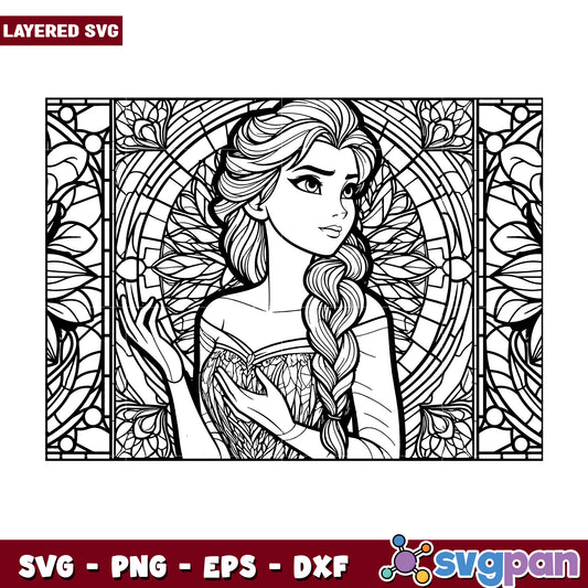 Elsa Stained Glass SVG Coloring Page