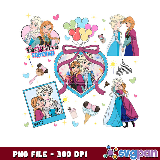 Elsa and anna princess picture frame png, disney characters png, disney princess png